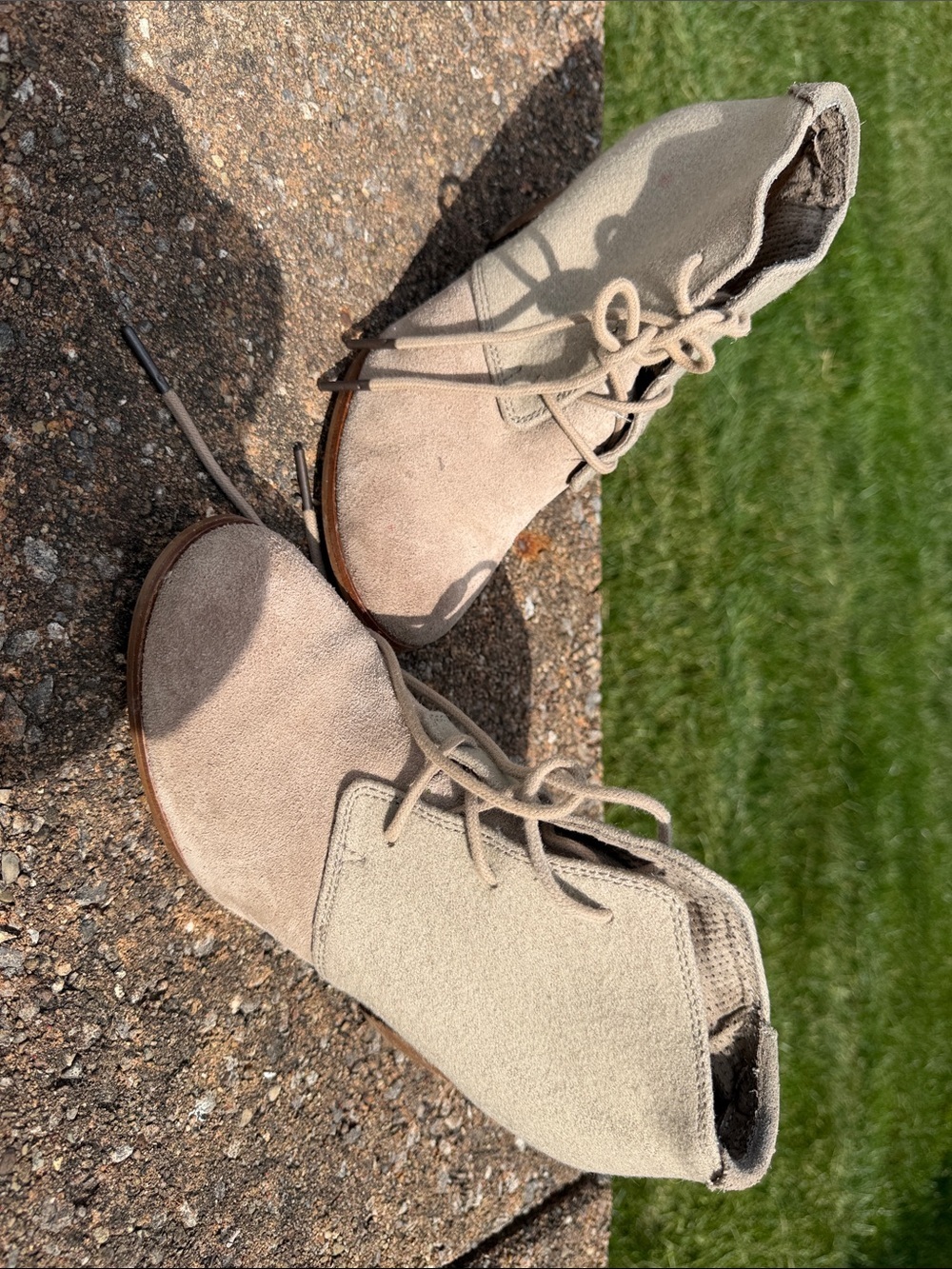 Toms Taupe Suede Lace-Up Ankle Booties